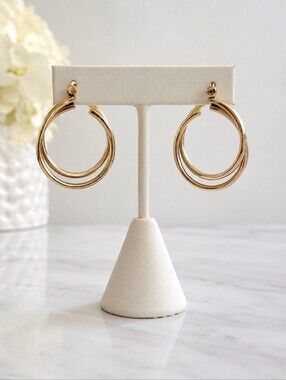 Nine West Gold Tone Double Hoop Earrings NWT Classic Polished Statement